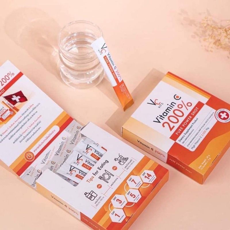 วิตามิน Vitamin C 200% pure power shot 1กล่อง บรรจุ 14 ซอง(ชงดื่ม)