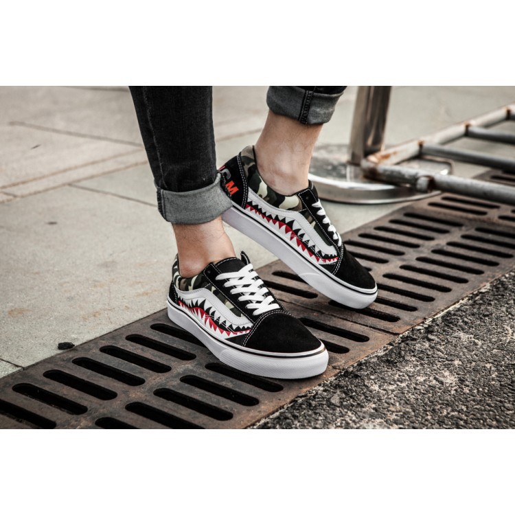 Original Bape X Vans Sk Hi Old Skool Shark รองเท้าผ้าใบลําลอง