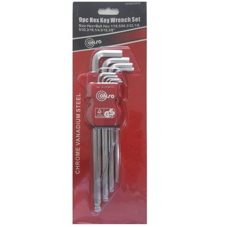 ประแจหกเหลี่ยมหัวบอล 9ชิ้น ชุดนิ้ว 1/16"-3/8" 9pcs Imperial Hex Key Wrench Set Conso