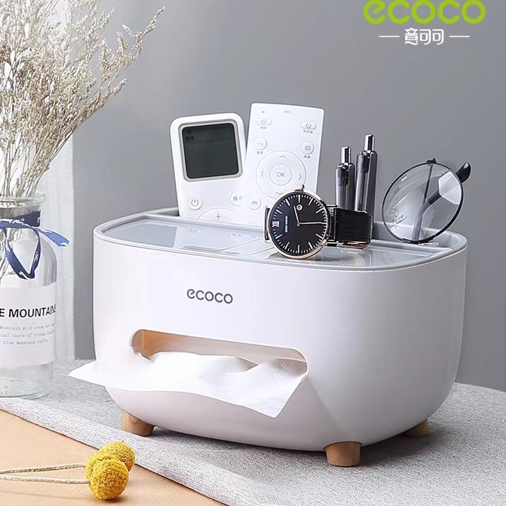 กล่องใส่ทิชชู่ ECOCO กล่องทิชชู่อเนกประสงค์ 意可可ecoco新款桌面纸巾盒抽纸盒办公纸巾收纳盒可爱卡通整理盒