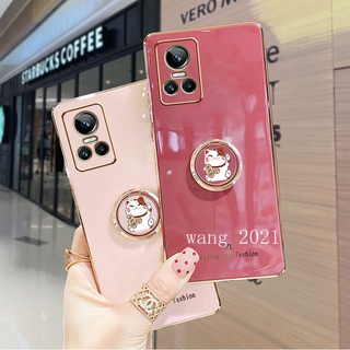 In Stock New Casing เคส Realme GT Neo 3 3T Neo 2 GT 2 Pro Phone Case Electroplating Straight Edge Protective Case with Cat Stand Soft Case เคสโทรศัพท