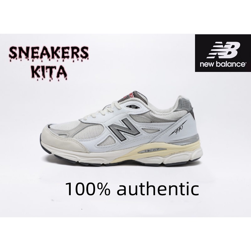 100% authentic New Balance 990 v3 “Taddy Made” White sports shoes