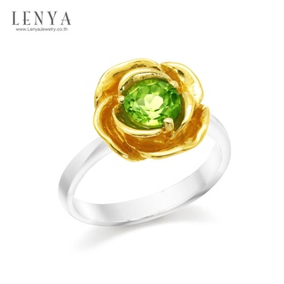 Lenya Jewelry แหวนดอกกุหลาบ ประดับเพอริดอท ตัวเรือนเงินแท้ชุบทองคำขาวและทอง 18K ที่กลีบกุหลาบ เพิ่มความโดดเด่นไม่ซ้ำใคร