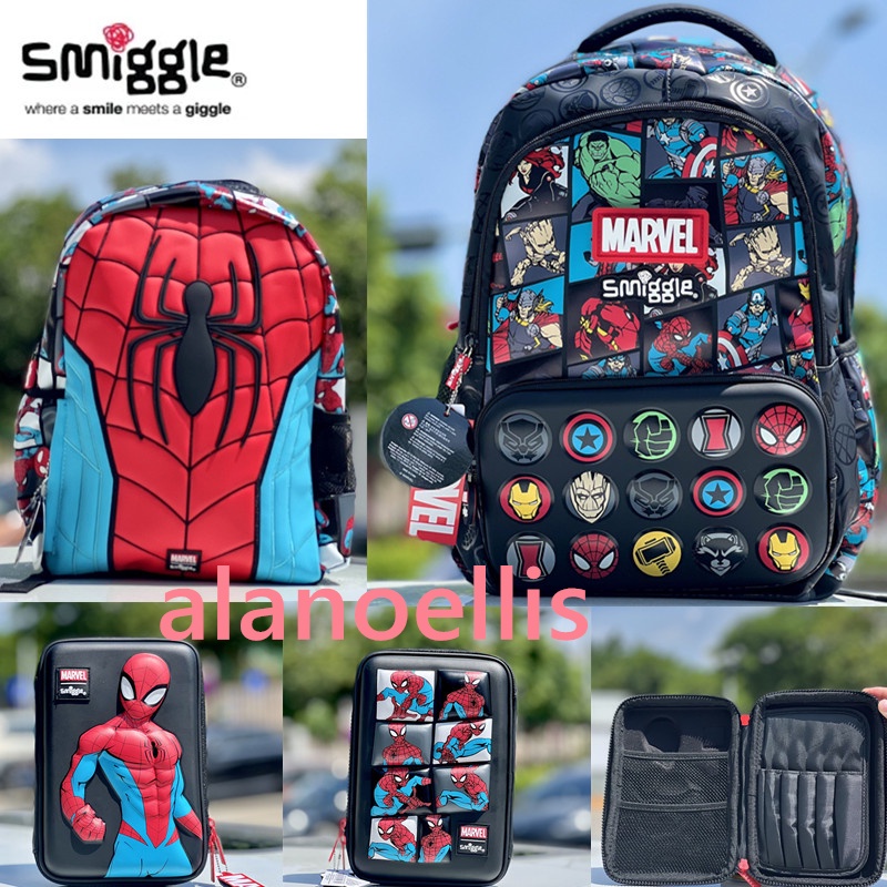 Smiggle กระเป ๋ าเป ้ สะพายหลัง Marvel Classic backpack Marvel Spider-Man Junior Hoodie backpack 3-6 กระเป ๋ านักเรียน กระเป ๋ าเป ้ สะพายหลังสีม ่ วง