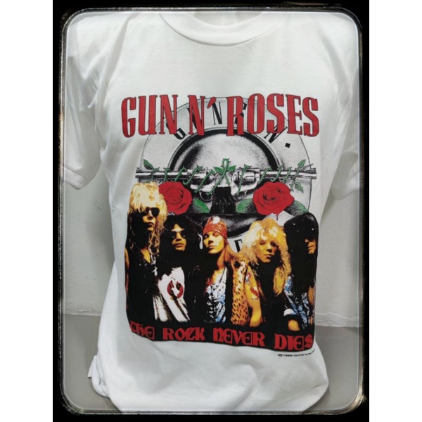 เสื้อวงGun ​N'Roses​ ผ้า​บาง​คอกลมสีขาว