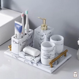 Homlife ถาดหิน ถาดหินอ่อน วางของอเนกประสงค์ ตกแต่งบ้าน ถาดวางของใช้ ด้ามจับสีทอง เคลื่อนย้านสะดวก Modern - MH_029