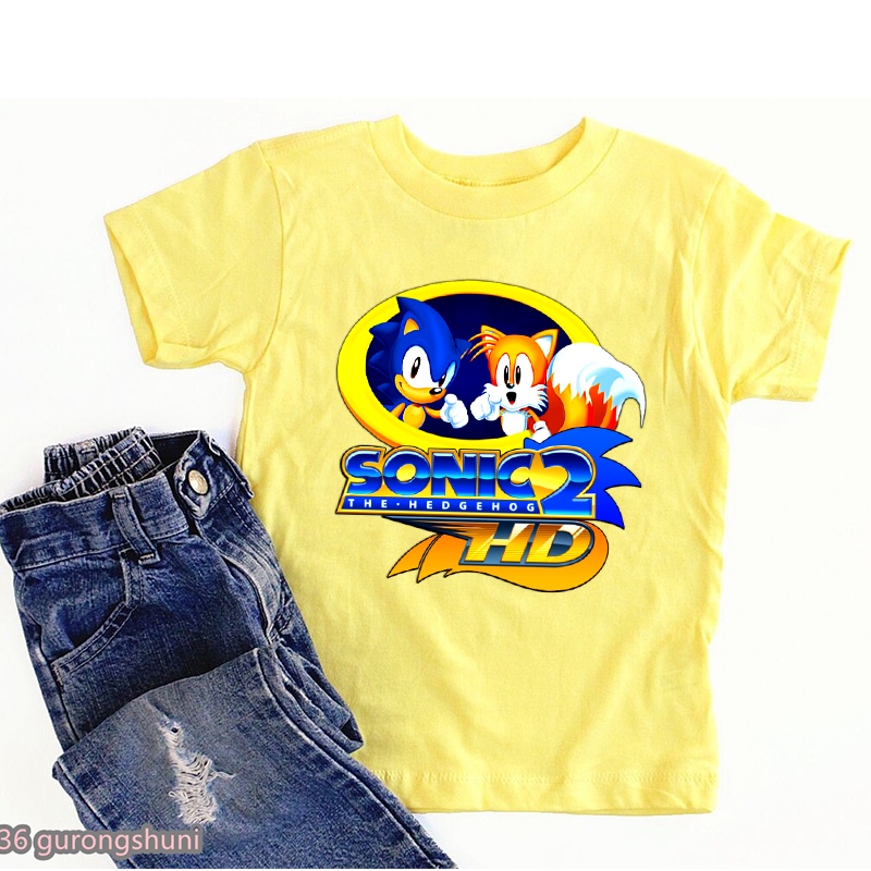ใหม่ เสื้อยืด พิมพ์ลายการ์ตูนอนิเมะ Sonic the Hedgehog 2 แฟชั่นฤดูร้อน สําหรับเด็กผู้ชาย