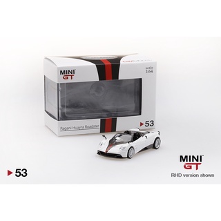 MINI GT 1/64 : MGT00053-R : Pagani Huayra Roadster White/Carbon Red Stripe RHD Hong Kong Exclusive