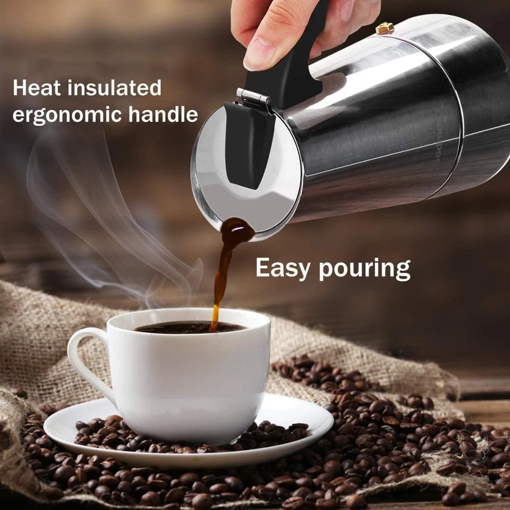 Moka Pot กาต้มกาแฟสดพกพา สแตนเลส 2cup 4cup 6cup 9cup thumbnail 4