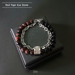 กำไลหินมงคล ส่งฟรี Double Bracelet : Red Tiger Eye Stone