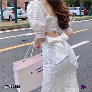 👗ชุดสวย💢เสื้อครอปคอเหลี่ยม พร้อมกระโปรงยาวผูกหลัง👗