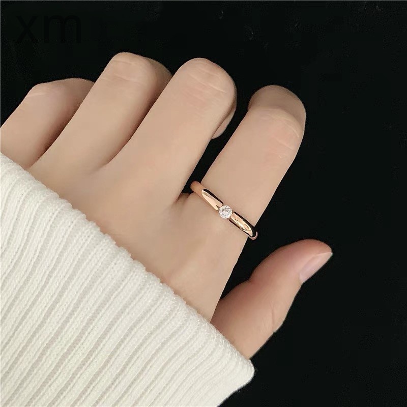 แหวนเพชรไทเทเนียม สเตนเลส 18K สีโรสโกลด์ กันน้ํา ไม่จางง่าย สําหรับผู้หญิง ขายส่ง