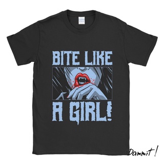 ผ้าฝ้ายคอกลมเสื้อยืด ลาย Bite Like A Girl Dammit90sfrom S-4XL