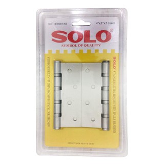 บานพับ SOLO 1143020/4 4X3 นิ้ว แพ็ค4ชิ้น สีสเตนเลสBUTT HINGE SOLO 1143020/4 4X3" P4 STAINLESS STEEL