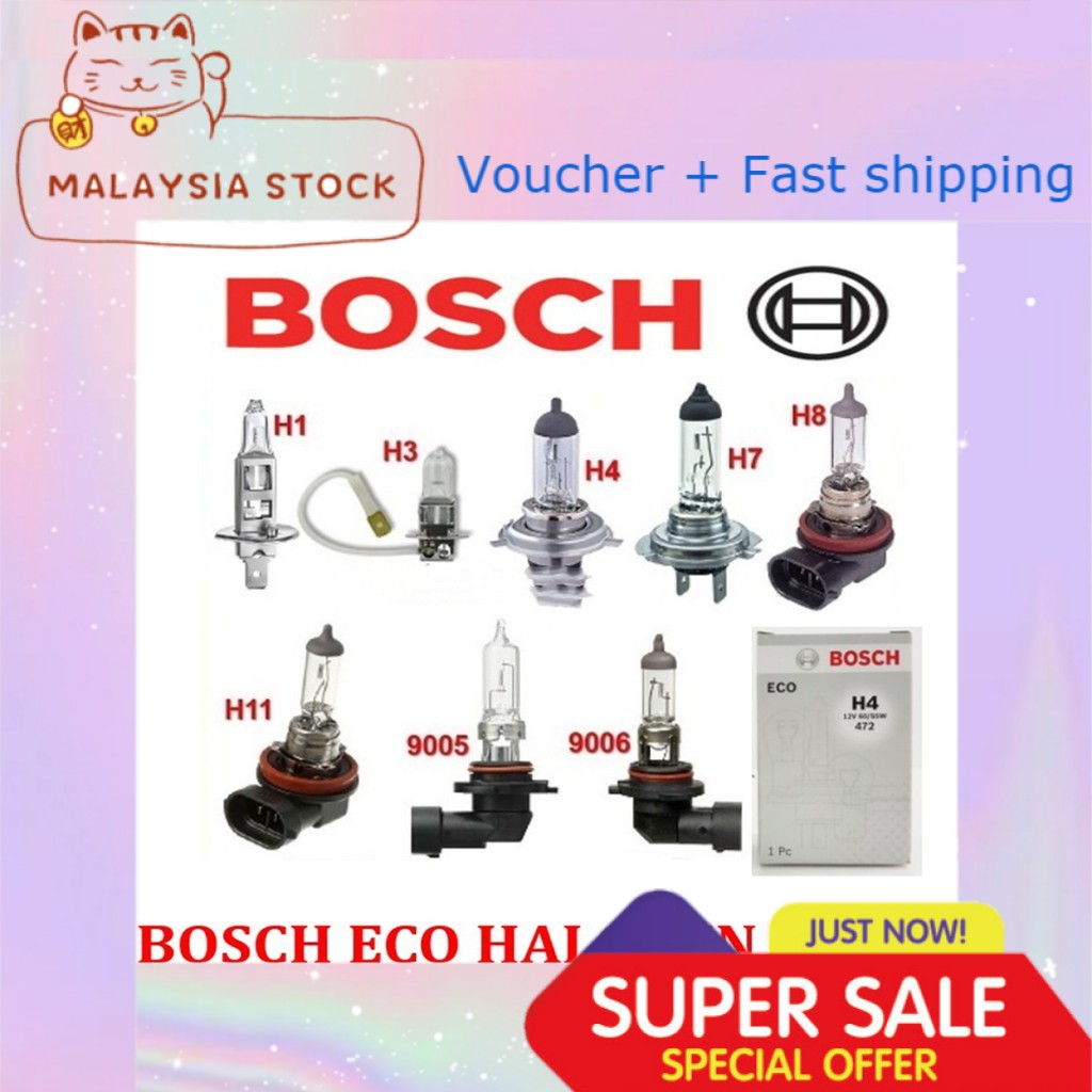 GENUINE BOSCH 12V 55W / 100W HALOGEN BULB H1 H3 H4 H7 H8 H11 HB3 9005 HB4 9006 PROTON PERODUA TOYOTA
