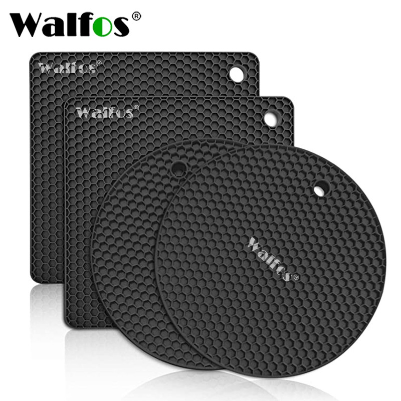 WALFOS ซิลิโคนลื่น Trivet ท่อระบายน้ํา Mats ทนความร้อนผู้ถือหม้อ 2 ชิ้น