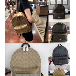 COACH F32200 ของแท้ /💯%New Coach เป้ ขนาดกลาง รุ่น MEDIUM CHARLIE BACKPACK IN SIGNSBROWN/BLACK/light-gold