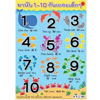 โปสเตอร์นับเลข 1-10 สัตว์ทะเล #EP-471 โปสเตอร์พลาสติก โปสเตอร์สื่อการเรียนรู้