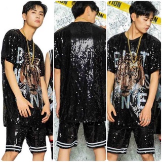 คอกลมปักเลื่อมหน้าเสือผู้ชาย