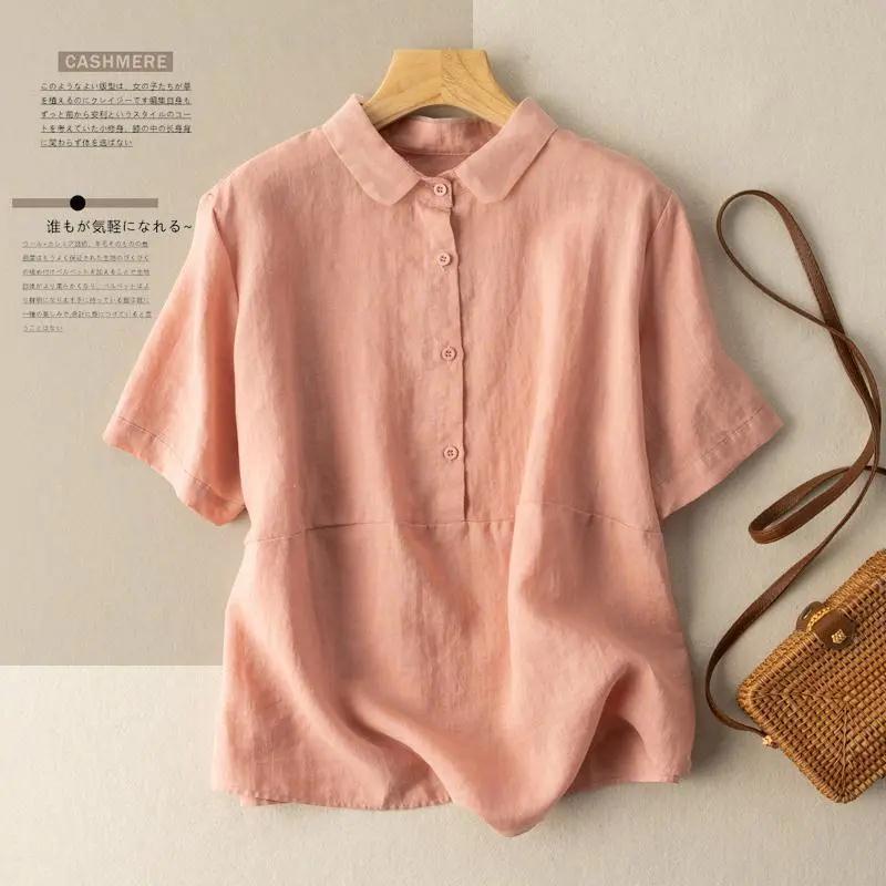 Cj Ready Straw ผ ้ าฝ ้ าย 100 % แขนสั ้ น Pullover ผ ้ าลินินเสื ้ อผู ้ หญิงวรรณกรรม Retro สไตล ์ ฮ ่ องกงผ ้ าฝ ้ ายผ ้ าลินินเสื ้ อ 2024 ฤดูใบไม ้ ผลิฤดูร ้ อนสไตล ์ ใหม ่