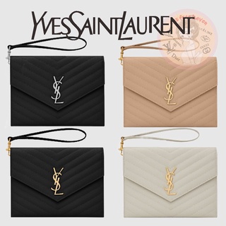 Shopee ลดกระหน่ำ 🔥ของแท้ 100% 🎁YSL/Yves Saint Laurent Brand New MONOGRAM Quilted Grain Embossed Leather Clutch