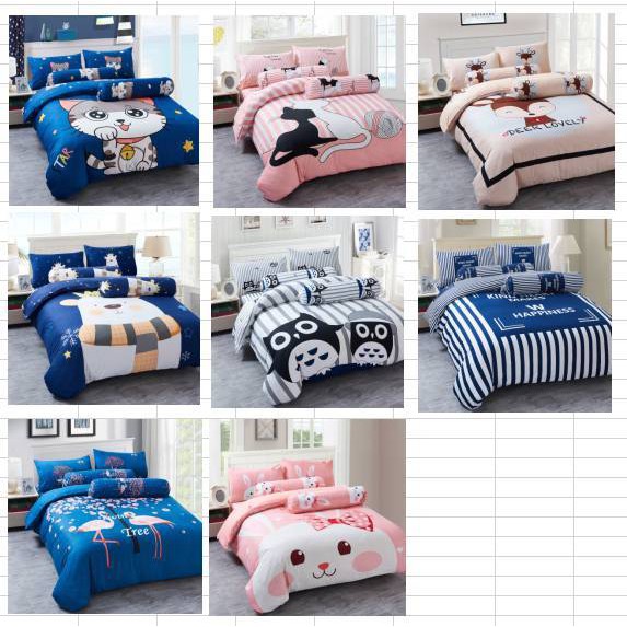 Ai Zhuo ชุดเครื่องนอนพรี่เมี่ยม ผ้าปูที่นอน + ผ้านวม ครบชุด 6ชิ้น