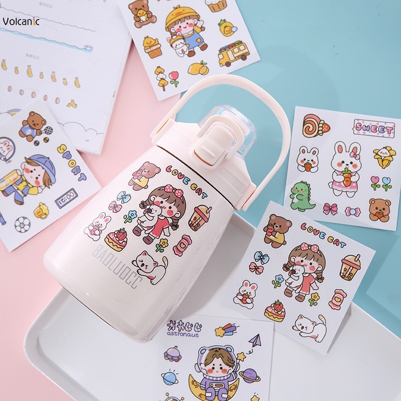 สติกเกอร์ PVC ลายการ์ตูนน่ารัก มีกาวในตัว เรียบง่าย สําหรับตกแต่งไดอารี่ กระติกน้ําร้อน DIY 1 แผ่น