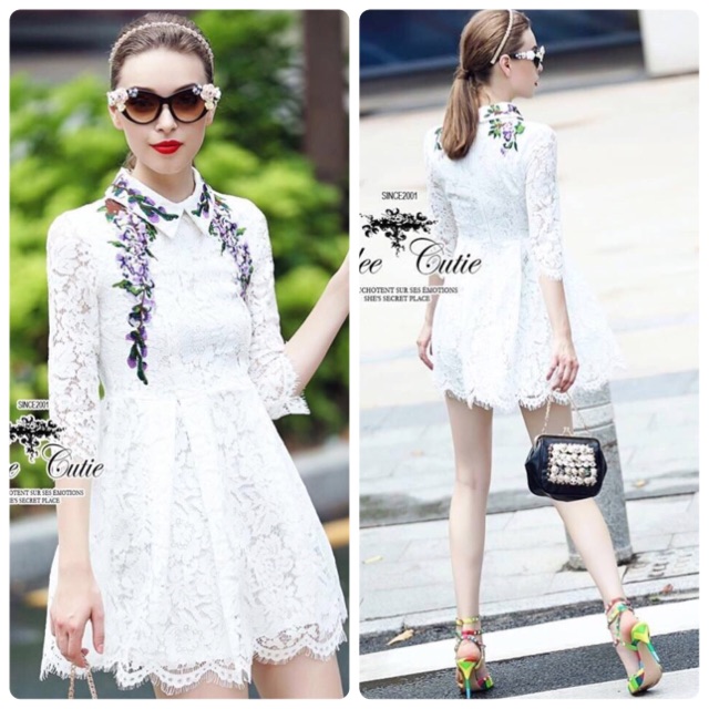 Lavender embroidery lace dress