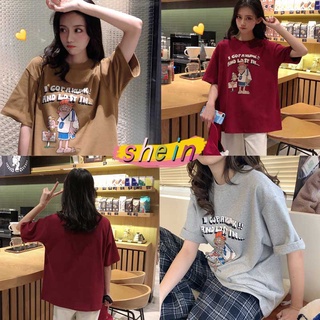 Shein เสื้อยืดผู้หญิง เสื้อครอป คอกลม เสื้อผ้าวินเทจ 7908