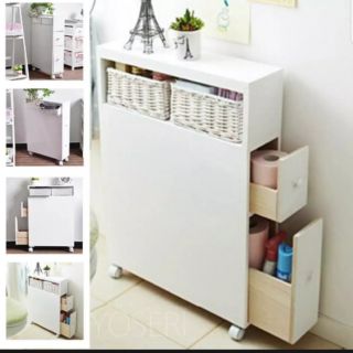 ตู้เก็บของมีล้อ สำหรับที่แคบ Wooden Cabinet ขนาด 16×50×72 cm(รวมล้อ)