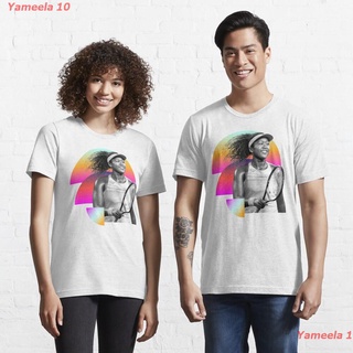 เสื้อยืดผ้าฝ้ายพิมพ์ลายขายดีเทนนิส เสื้อยืดพิมพ์ลาย illustration of naomi osaka retro Essential T-Shirt เสื้อยืดผู้หญิง