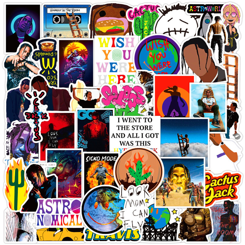 Travis Scott - HipHop Rapper Singer สติ๊กเกอร์ 50Pcs/Set DIY Fashion Mixed Luggage Laptop Skateboard Waterproof Doodle Decals สติ๊กเกอร์