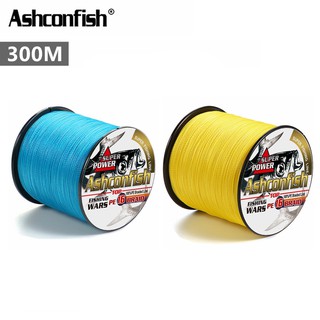 Ashconfish สายเอ็นตกปลา PE แบบถัก 16 เส้น 300 เมตร PE X16 สีเหลือง สีฟ้า