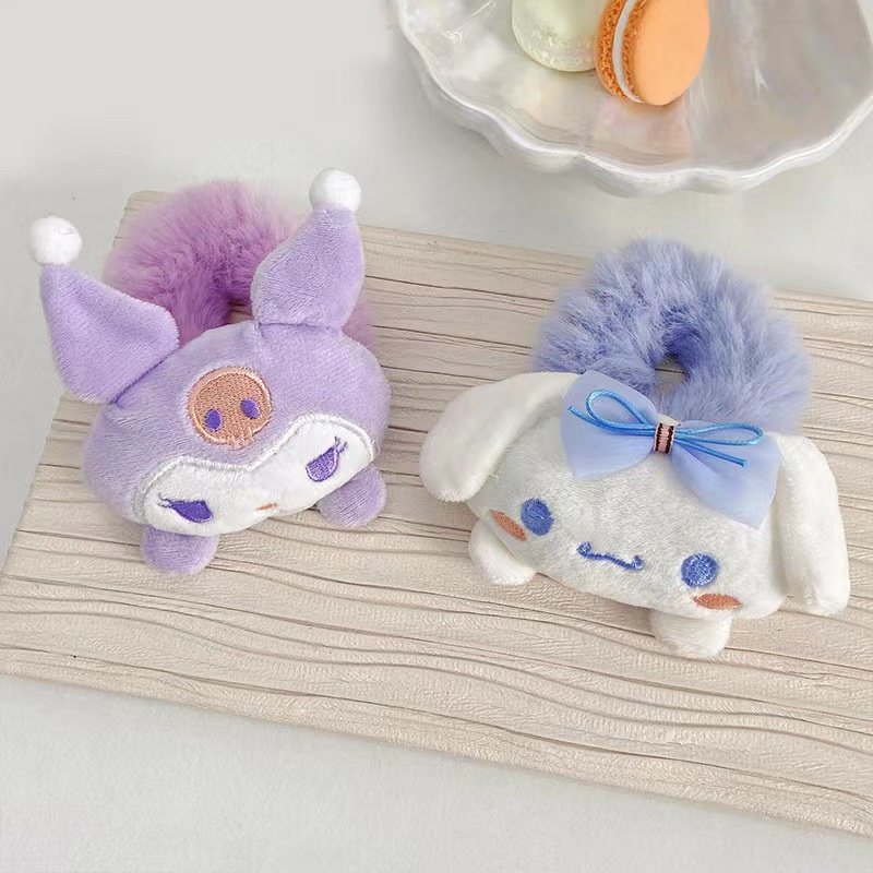 SANRIO ยางมัดผม รูปการ์ตูนสุนัขชินนาม่อน ซานริโอ้ คุโรมิ หางม้าสูง sanrio ลายการ์ตูนสุนัข ที่คาดผม ผ้ากํามะหยี่ขนนิ่ม ลายการ์ตูน Melody Pudding Dog Yugui Dog Influencer สําหรับเด็กผู้หญิง