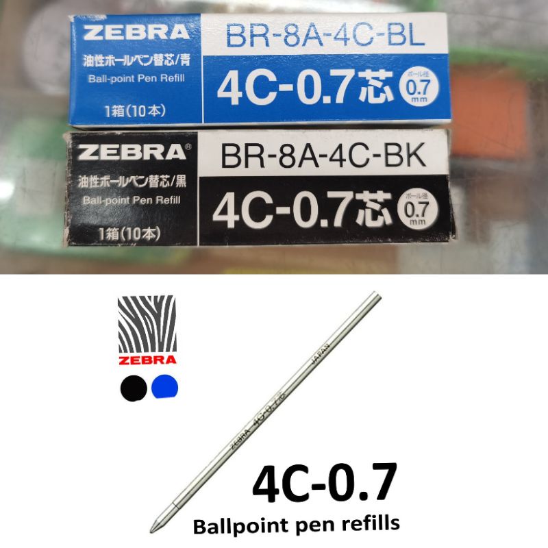 [พร้อมส่ง] ไส้ปากกา Zebra 4C - 0.7 สีน้ำเงิน, สีดำ