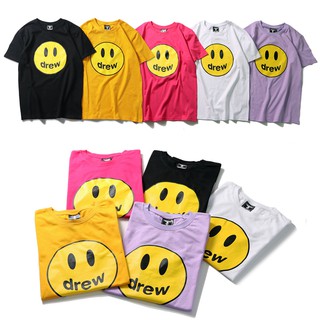 พร้อมส่ง 2020ss Drew ผลิตภัณฑ์ใหม่ Bieber ยิ้มแขนสั้นคู่ streetwear แฟชั่นเสื้อยืดฤดูร้อนเสื้อยืด [M-XL]