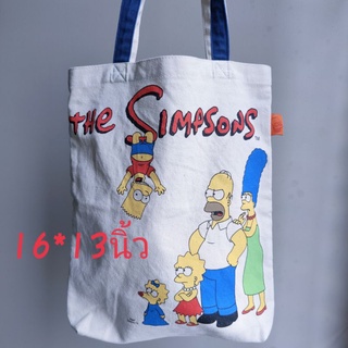 กระเป๋า ผ้าดิบ The Simpsons ซิมป์สันส์ ขนาด16*13นิ้ว ใหญ่กว่าA4 ด้านในมีช่องใส่ของ สะพายไหล่ ถือได้ ไป7สบาย ลิขสิทธิ์แท้