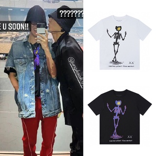 KPOP BTS J-HOPE Kanye Same Cotton เสื้อยืดพลัสขนาด Tide ยี่ห้อ Skull พิมพ์หลวมแขนสั้น TOP 2022 ฤดูร้อนใหม่ผู้ชายผู้หญิงเ