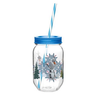 แก้วน้ำพร้อมหลอดและฝาปิด Disney Frozen Plastic Canning Jar Tumbler with Straw