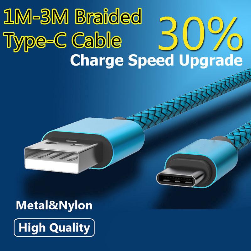 สายชาร์จโทรศัพท์มือถือ USB Type C แบบถัก หลากสี 0.3 ม. 1 ม. 2 ม. 3 ม.