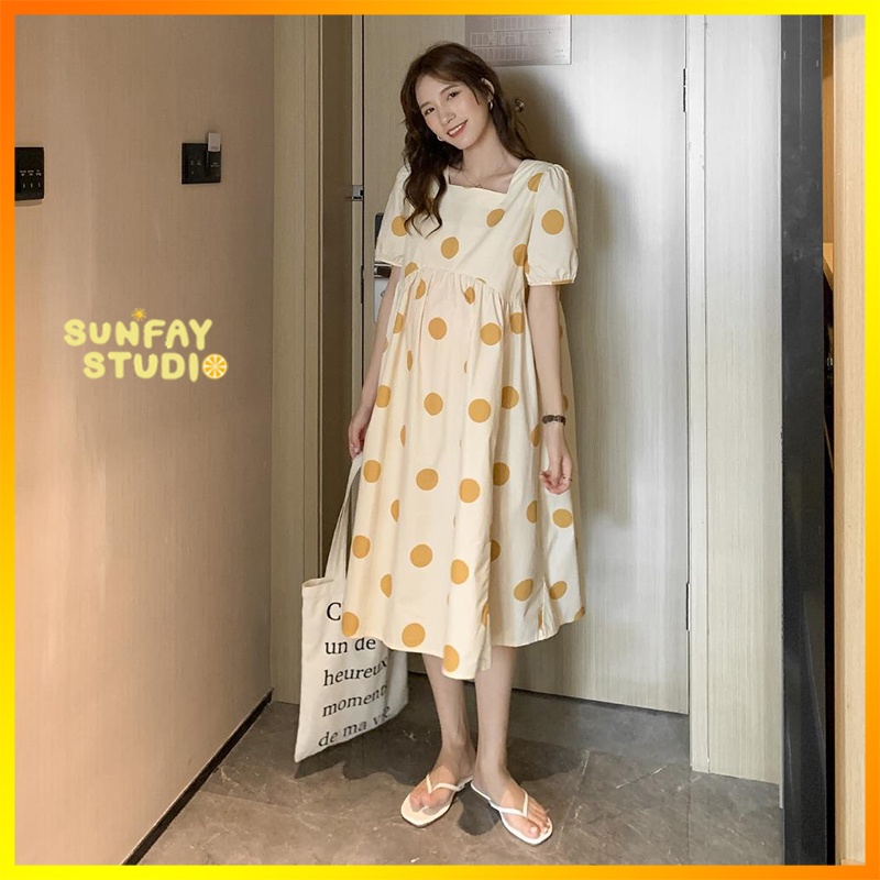 🌼🌺 New!! ชุดคลุมท้องลายจุดสีเหลืองน่ารักๆ เดรสคนท้อง ชุดกระโปรงคุณแม่ตั้งครรภ์ กระโปรง สีสันสดใส เหมาะสำหรับแม่ๆ🌼🌺