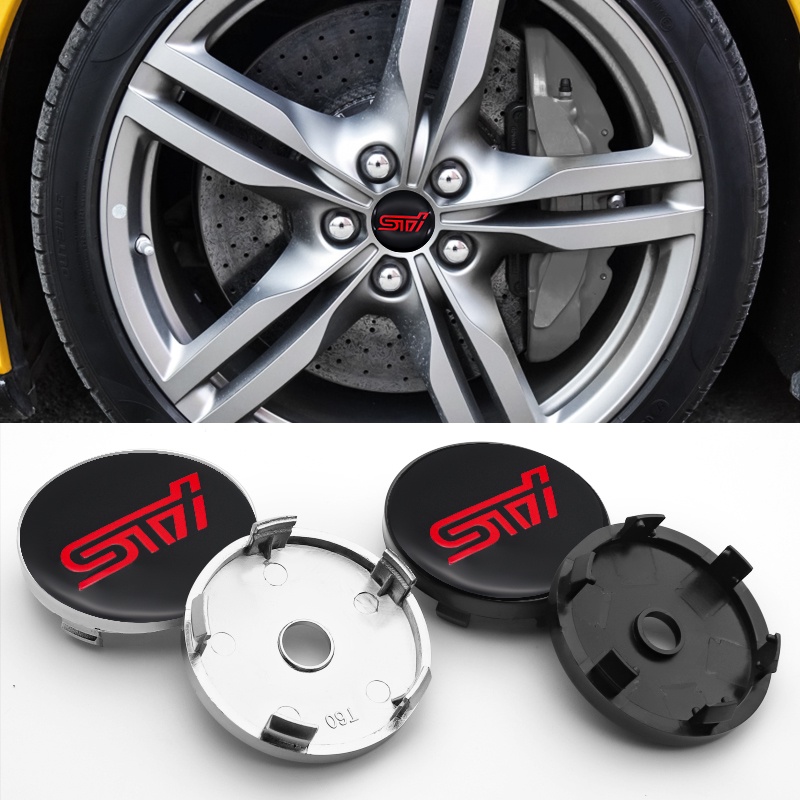 STI 4 ชิ้น 60 มิลลิเมตรศูนย์ล้อฝาครอบยางรถศูนย์ 3D โลโก้ตกแต่ง decal สําหรับ Subaru Forester Outback impreza WRX LEVORG BRZ XV