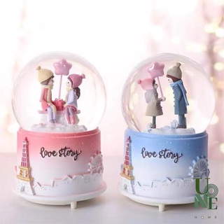 UoneHome พร้อมส่ง ♥ H052 กล่องดนตรีลูกแก้ว คู่รักหิมะเรืองแสง ของขวัญวันเกิด วาเลนไทน์/ให้แฟน ♥รับห่อของขวัญ พร้อมการ์ด♥