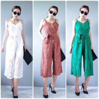 Lace jumpsuit ผ้าลูกไม้ฉลุผูกเอว ลูกไม้เนื้อดี มีซับทั้งตัว ทรงสวย