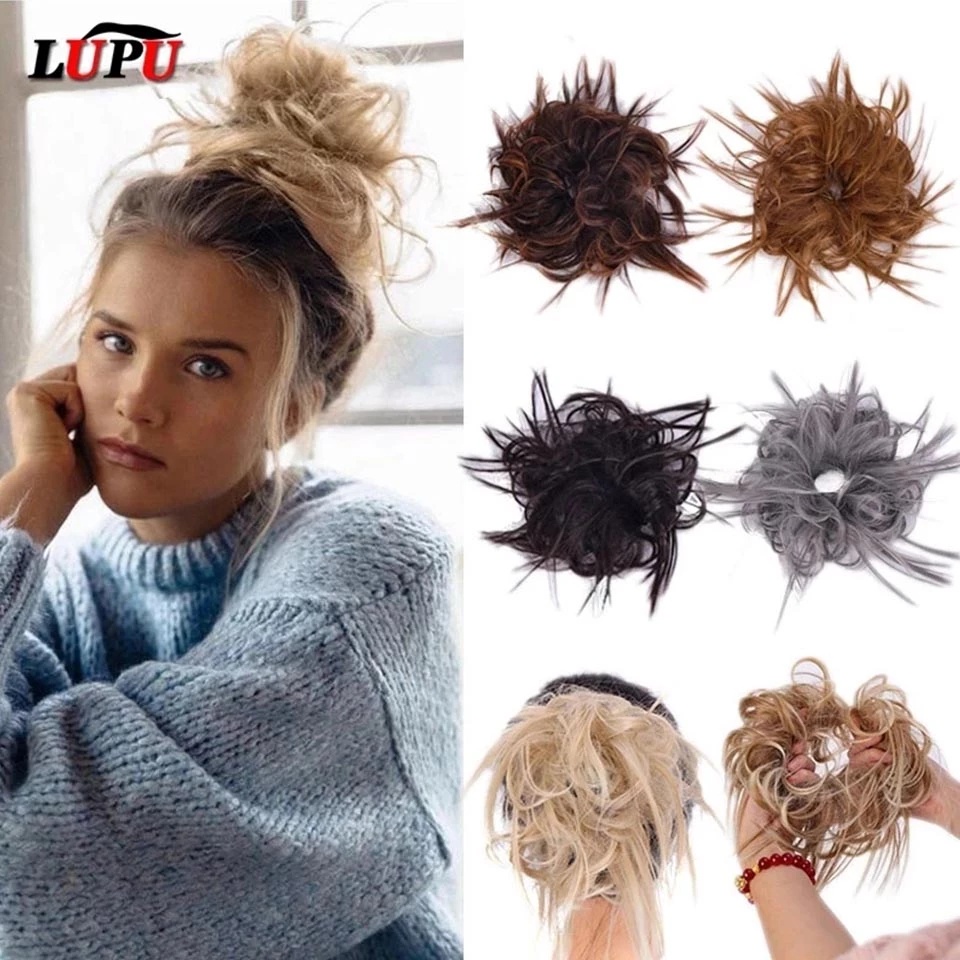 Synthetic Chignon Messy Scrunchies Elastic Band Hair Bun Straight Updo Hairpiece High Temperture Fiber ธรรมชาติผมปลอม
