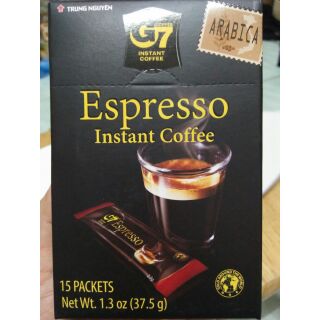 กาแฟเอสเพรสโซ Espresso. ARABICA. เข้มมาก หอม 1 กล่องมี15 ซองๆละ 2.5 กรัม ตรา G7  (ไม่ใช ่3 in 1 ) มีอย. ไทย