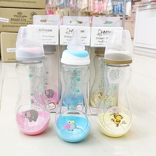 ขวดนมเด็ก 8 ออนซ์ พร้อมจุกนม ซิลิโคน ทนความร้อนสูง 110 องศา Attoon Tritan Premium Feeding Bottle