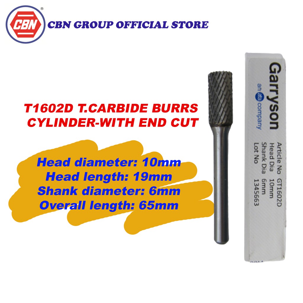 GRIRYSON - GT1602D T.CARBIDE BURRS CYLINDER-WITH END CUT