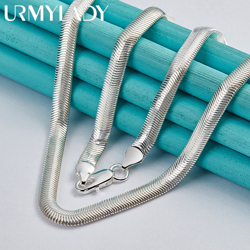 Urmylady สร้อยคอโซ่เงินแท้ 925 รูปงูแบน 16 18 20 22 24 26 นิ้ว เครื่องประดับแฟชั่น สําหรับผู้ชาย ผู้หญิง งานแต่งงาน ปาร์ตี้ ราคา ถูกที่สุด ดีลบีเคเค แกลเลอรีภาพที่ 3
