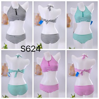 รหัส S-624 ชุดว่ายน้ำทูพีช บิกินี่ ทูพีชลายทาง bikini swimwear ผ้าว่ายน้ำแท้ ดีมาก ส่งทันทีจากไทย